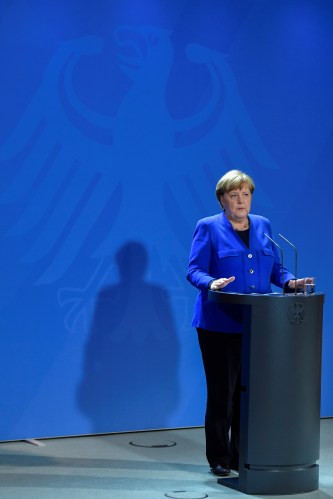 German Chancellor Angela Merkel makes a media statement on the spread of the new coronavirus disease (COVID-19), at the Chancellery in Berlin, Germany March 17, 2020. John Macdougall/ Pool via REUTERS