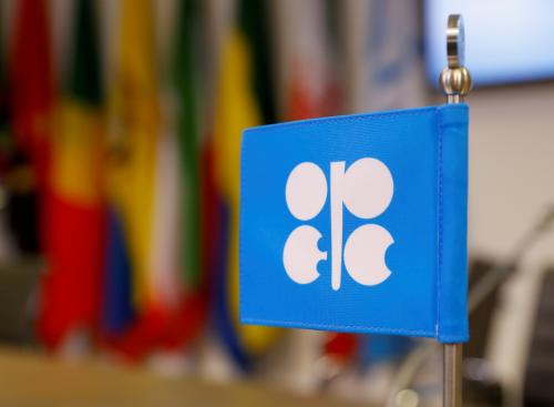 FILE PHOTO: The logo of the Organization of the Petroleum Exporting Countries (OPEC) on a flag at the oil producer group's headquarters in Vienna, Austria, December 7, 2018. REUTERS/Leonhard Foeger/File Photo