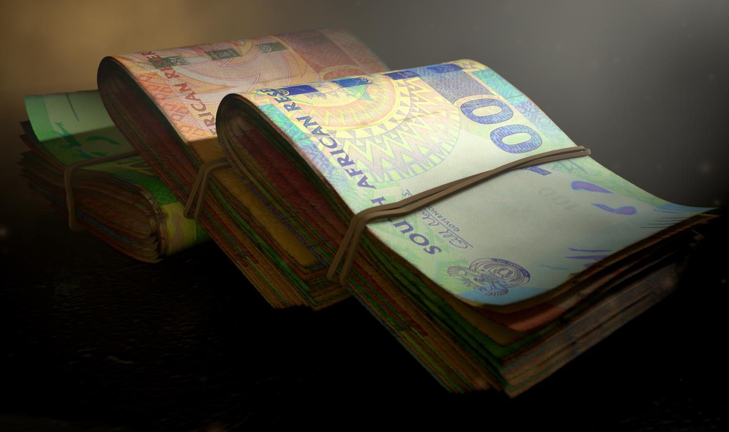 Stacks of South African banknotes