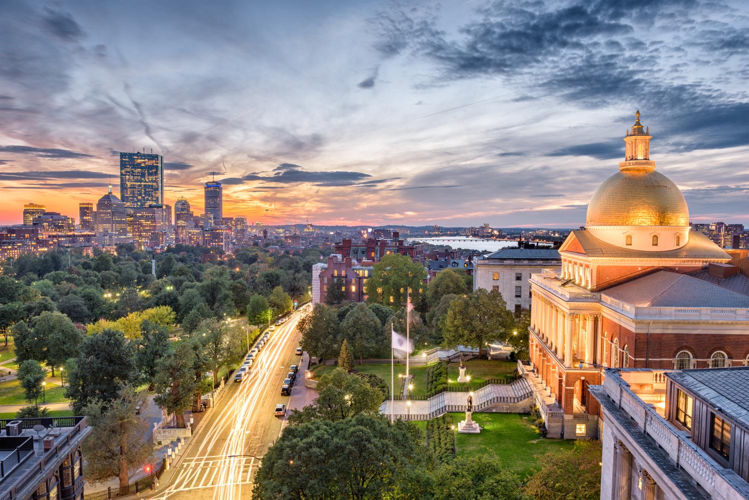 Boston, Massachusetts, USA cityscape with the State House.