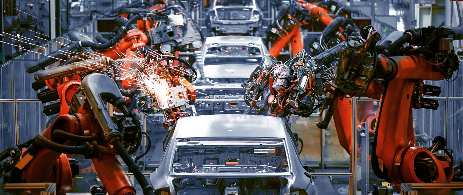 car factory with robotic arms