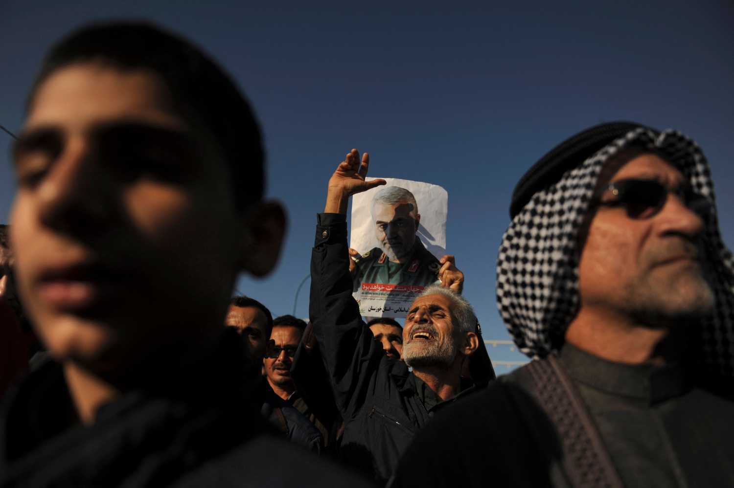 Iranians march in the streets of the northwestern city of Ahvaz to pay homage to top general Qasem Soleimani, after he was killed in a US strike in Baghdad on January 5, 2020, in Ahvaz, Iran. Photo by Madyar Shojaeifar/ParsPix/ABACAPRESS.COMNo Use France Digital. No Use France Print.