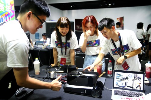 Makers demonstrate their design at the sixth China-US Young Maker Competition Final, Beijing, China, 25 July 2019.Over 3000 teenagers of 75 teams selected via qualification trials in China and the United States participated into the sixth China-US Young Maker Competition Final, Beijing, China, 25 July 2019. The competition which is organized by Ministry of Education of the People's Republic of China, Tsinghua University and other organizations has been conducted for five years and accumulatively more than 12,000 makers from China and U.S. took part in it.No Use China. No Use France.