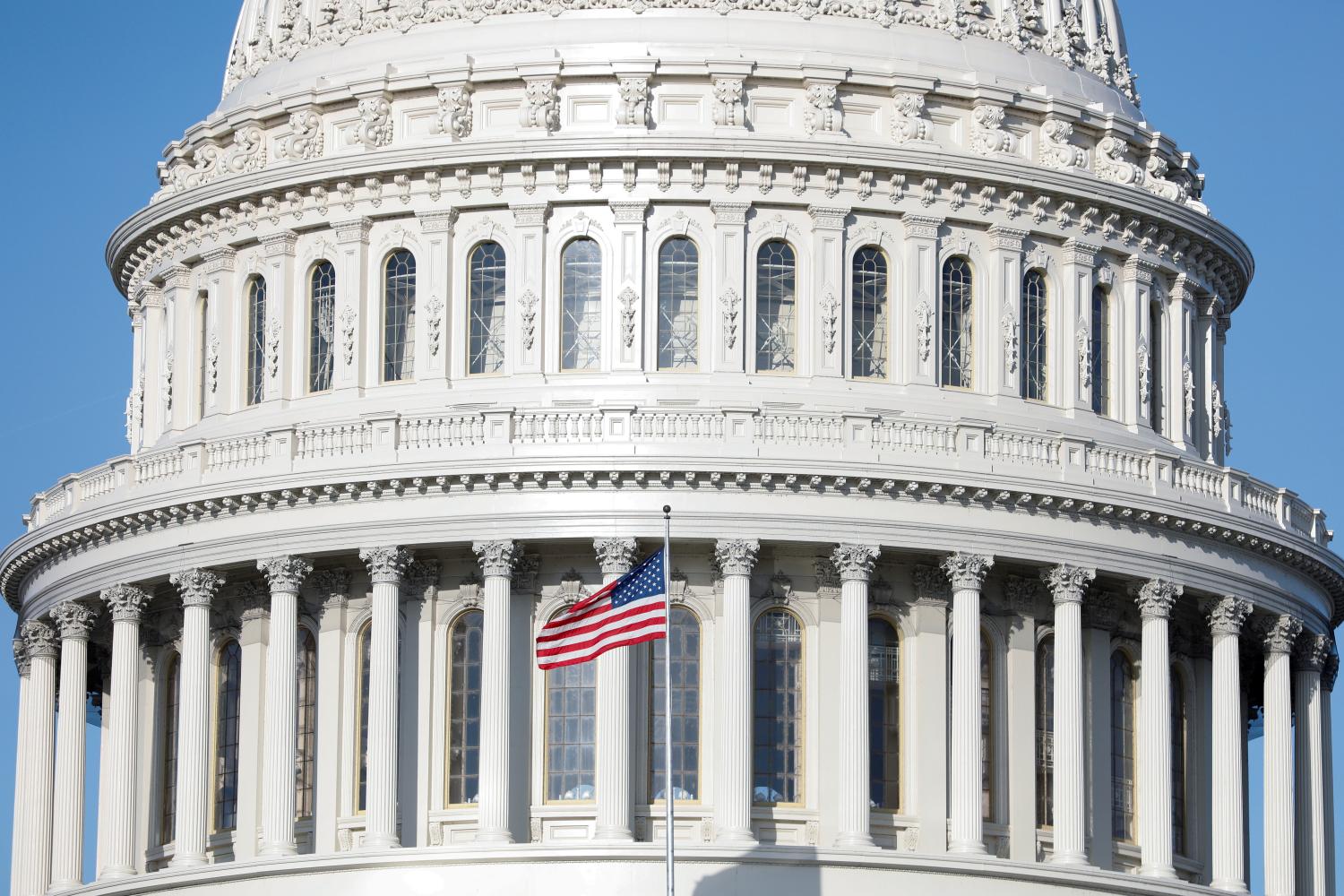 FILE PHOTO: The American Flag flies at the U.S. Capitol Building, as Mayor Muriel Bowser declared a State of Emergency due to the coronavirus disease (COVID-19), on Capitol Hill in Washington, U.S., March 18, 2020. REUTERS/Tom Brenner/File Photo