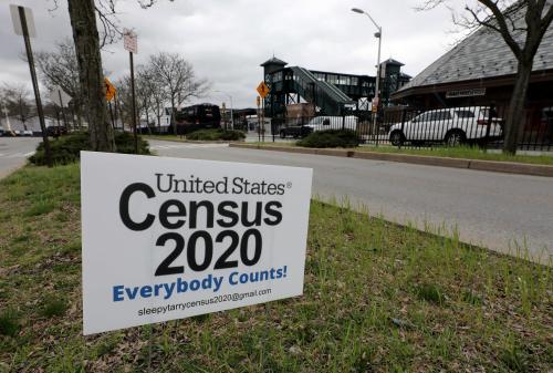 A census sign is planted in the median in front of the Tarrytown train station, Mach 31, 2020.Census Sign Tarrytown