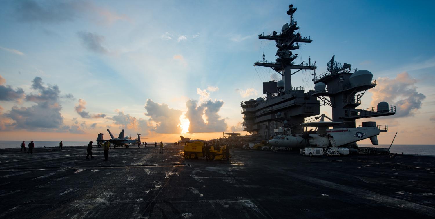 The aircraft carrier USS Carl Vinson (CVN 70) transits the South China Sea, April 8, 2017. Photo taken April 8, 2017.  U.S. Navy photo by Mass Communication Specialist 3rd Class Matt Brown/Handout via Reuters   ATTENTION EDITORS - THIS IMAGE WAS PROVIDED BY A THIRD PARTY. EDITORIAL USE ONLY.     TPX IMAGES OF THE DAY