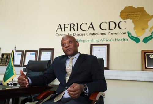 John Nkengasong, Africa's Director of the Centers for Disease Control (CDC), speaks during an interview with Reuters at the African Union (AU) Headquarters in Addis Ababa, Ethiopia March 11, 2020. Picture taken March 11, 2020. REUTERS/Tiksa Negeri