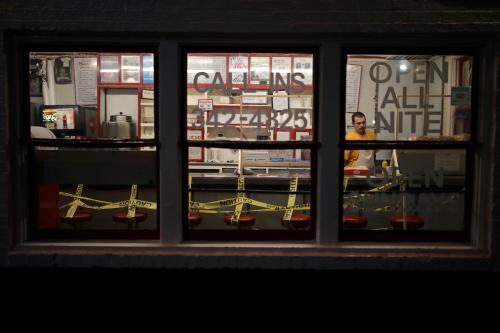 An employee prepares a take away order at a fast food restaurant as the spread of the coronavirus disease (COVID-19) affects local business in Roanoke, Virginia, U.S., April 18, 2020. REUTERS/Carlos Barria