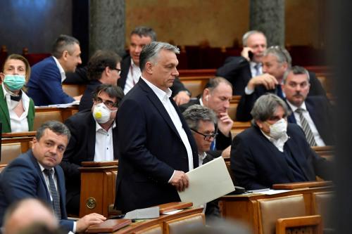 FILE PHOTO: Hungarian Prime Minister Viktor Orban arrives to attend the plenary session of the Parliament ahead of a vote to grant the government special powers to combat the coronavirus disease (COVID-19) crisis in Budapest, Hungary, March 30, 2020. MTI Zoltan Mathe/Pool via REUTERS/File Photo