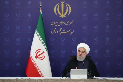 Iranian President Hassan Rouhani speaks during the cabinet meeting, as the spread of the coronavirus disease (COVID-19) continues, in Tehran, Iran, April 8, 2020. Official Presidential website/Handout via REUTERS ATTENTION EDITORS - THIS IMAGE WAS PROVIDED BY A THIRD PARTY. NO RESALES. NO ARCHIVES