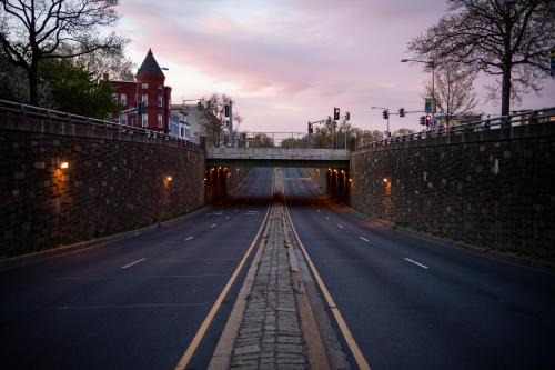 UNITED STATES - APRIL 3: North Capitol Street and the New York Avenue overpass is pictured during the coronavirus outbreak on Friday, April 3, 2020. (Photo By Tom Williams/CQ Roll Call/Sipa USA)No Use UK. No Use Germany.
