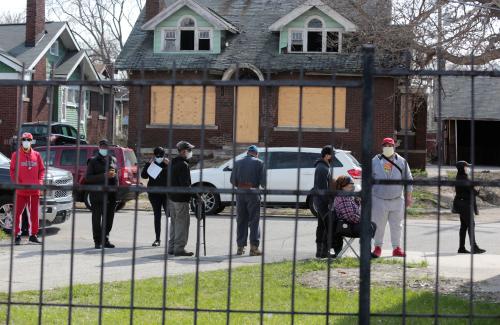 Detroit residents line-up to be tested for free for the coronavirus disease (COVID-19) at the Sheffield Center in Detroit, Michigan, U.S., April 28, 2020. REUTERS/Rebecca Cook