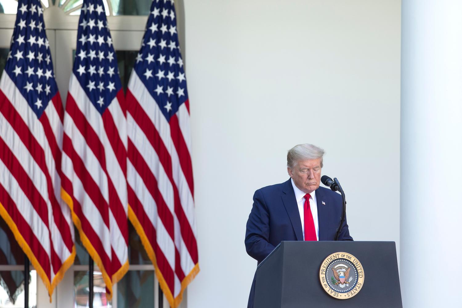 United States President Donald J. Trump participates in the National Day of Prayer Service at the White House in Washington D.C., U.S., on Thursday, May 7, 2020. Credit: Stefani Reynolds / Pool/Sipa USANo Use UK. No Use Germany.