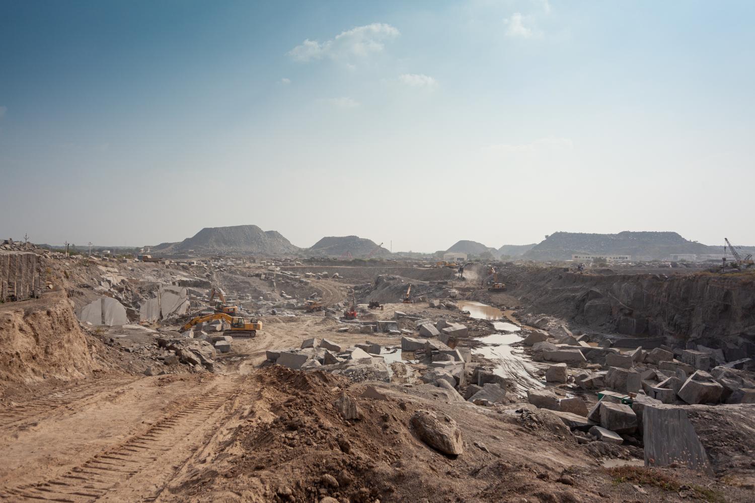 A large open air granite quarry in Ongole, india