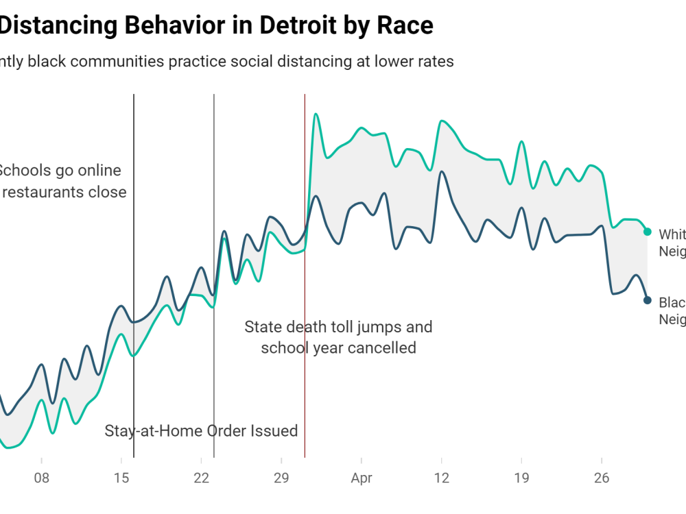 Graphique montrant l'écart dans la distance sociale de Détroit par race