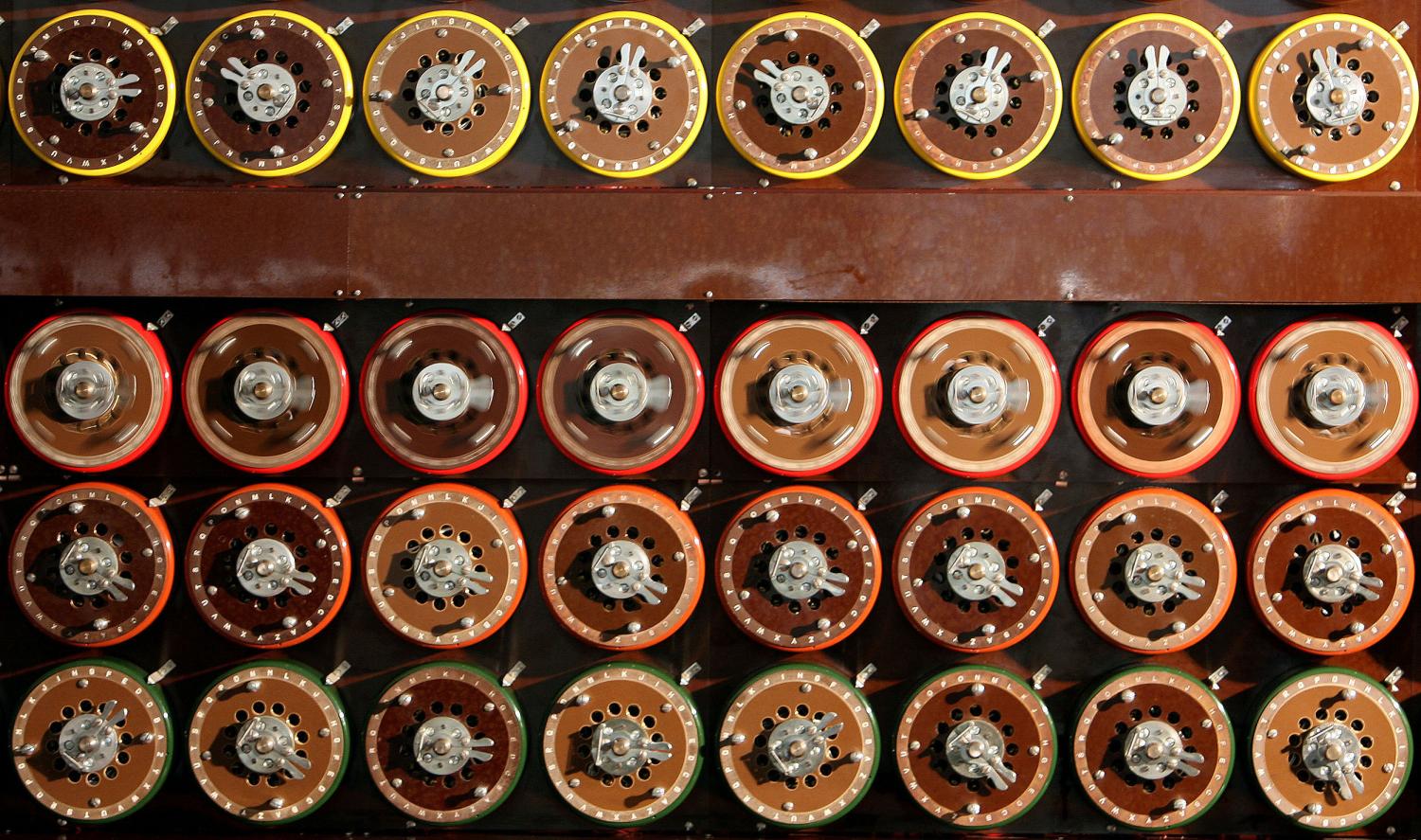 A British Turing Bombe machine is seen functioning in Bletchley Park Museum in Bletchley, central England, September 6, 2006. For the first time in sixty years Bletchley Park re-created the way the 'unbreakable' Enigma code was broken using functioning World War Two equipment. The Bombe was the brainchild of mathematical geniuses Alan Turing and Gordon Welchman, and enabled Bletchley Park's Cryptographers to decode over 3000 enemy messages a day breaking the codes created by German military Enigma machine during World War Two.   REUTERS/Alessia Pierdomenico (BRITAIN)