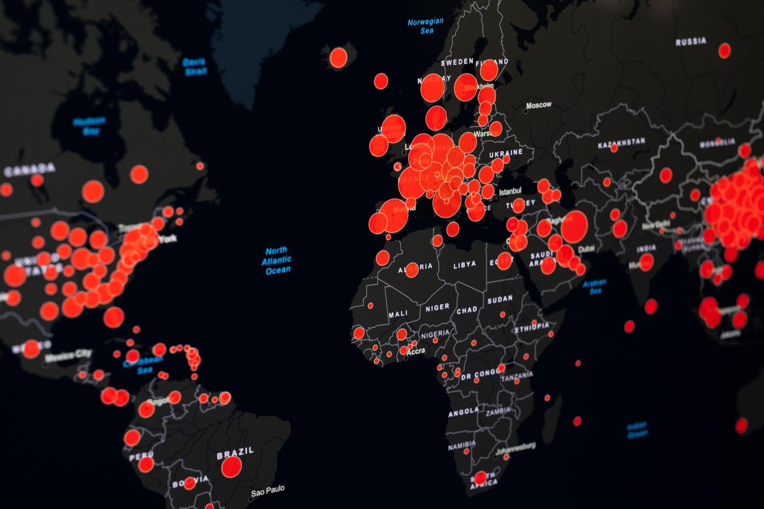 A map indicating COVID hotspots globally