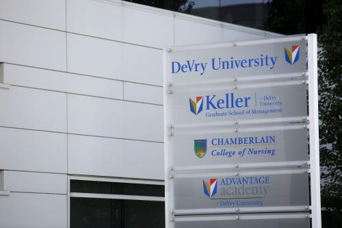 The program names that are offered at DeVry University are displayed on a sign in Chicago, Illinois, U.S., September 20, 2017. Picture taken September 20, 2017. REUTERS/Joshua Lott
