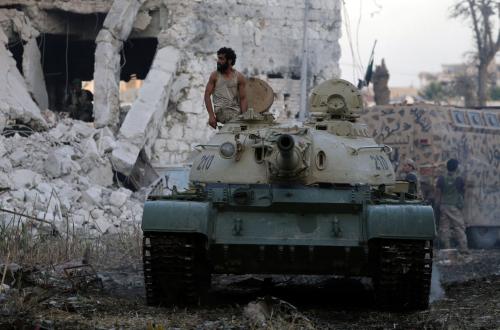 A member of the Libyan National Army is seen atop a military vehicle during clashes with Islamist militants in Khreibish district in Benghazi, Libya, November 10, 2017. REUTERS/Esam Omran Al-Fetori