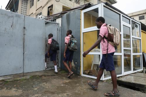 Members of the GKB academy, a unicycle club, return from school to the academy in Lagos, Nigeria October 11, 2019. Picture taken October 11, 2019. REUTERS/Temilade Adelaja