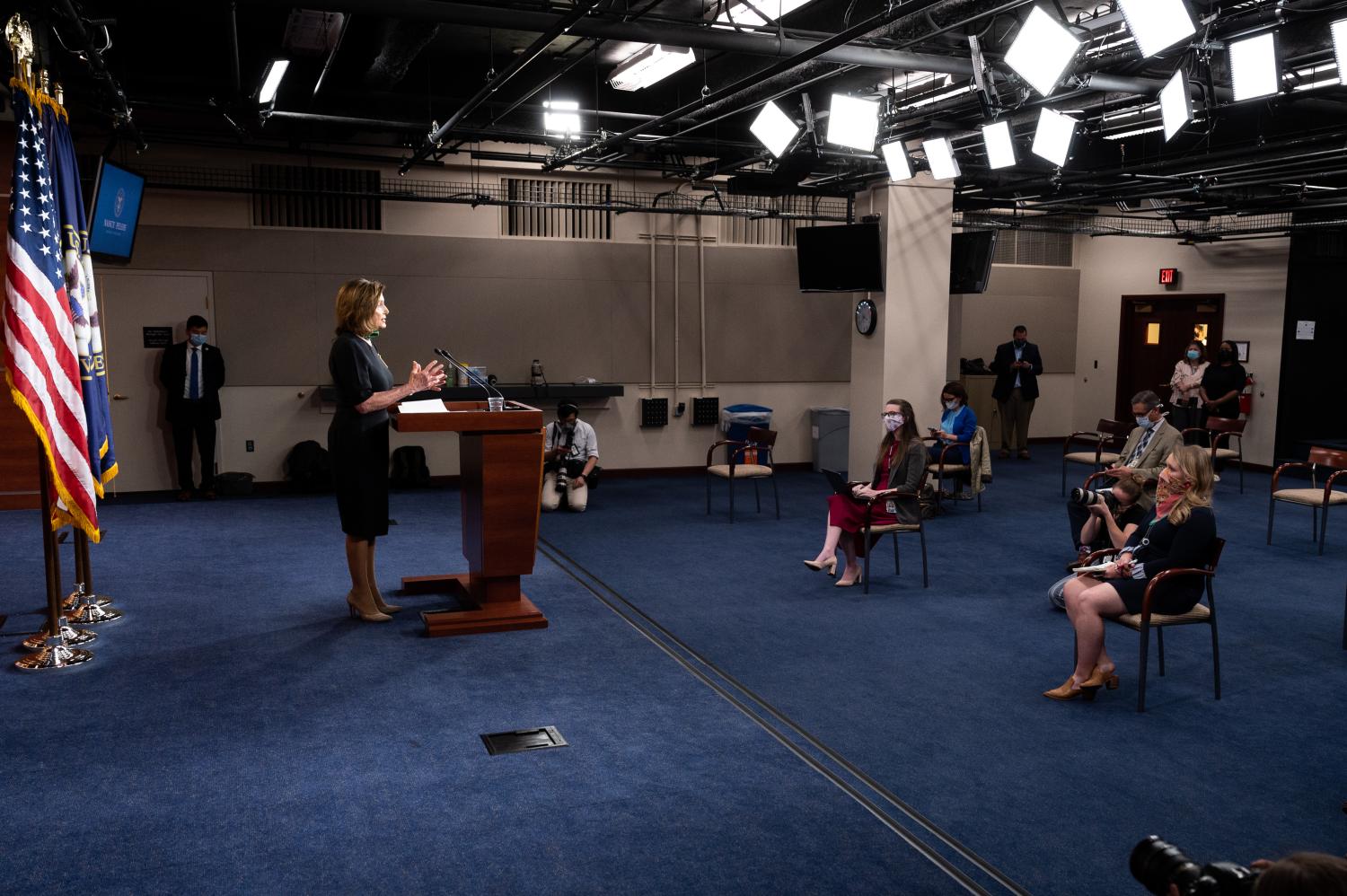 May 14, 2020 - Washington, DC, United States: U.S. Representative Nancy Pelosi (D-CA) speaking at her weekly press conference. (Photo by Michael Brochstein/Sipa USA)No Use UK. No Use Germany.