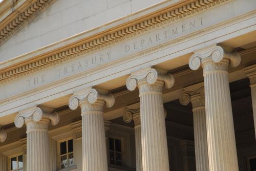 The Treasury Department building is a famous landmark in Washington DC