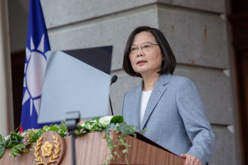 Taiwan President Tsai Ing-wen delivers her inaugural address at the Taipei Guest House in Taipei, Taiwan May 20, 2020.  Wang Yu Ching/Taiwan Presidential Office/Handout via REUTERS  ATTENTION EDITORS - THIS IMAGE WAS PROVIDED BY A THIRD PARTY. NO RESALES. NO ARCHIVES.