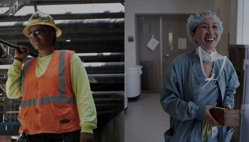 Female construction worker and doctor