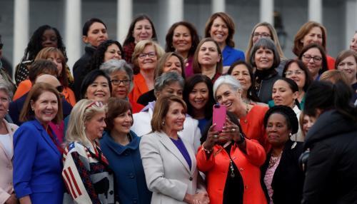 U.S. House Speaker Nancy Pelosi (D-CA) poses for a selfie with House Democratic women of the 116th Congress