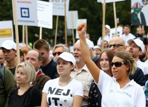People attend a right-wing party Alternative for Sweden protest in Stockholm, Sweden, September 7, 2018. REUTERS/Ints Kalnins