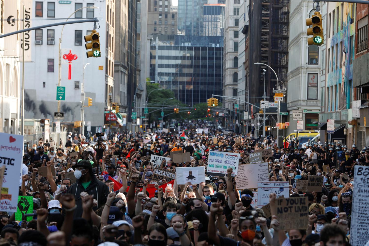 Protestors march against the death in Minneapolis police custody of George Floyd in lower Manhattan in New York City, New York, U.S., June 4, 2020. REUTERS/Andrew Kelly