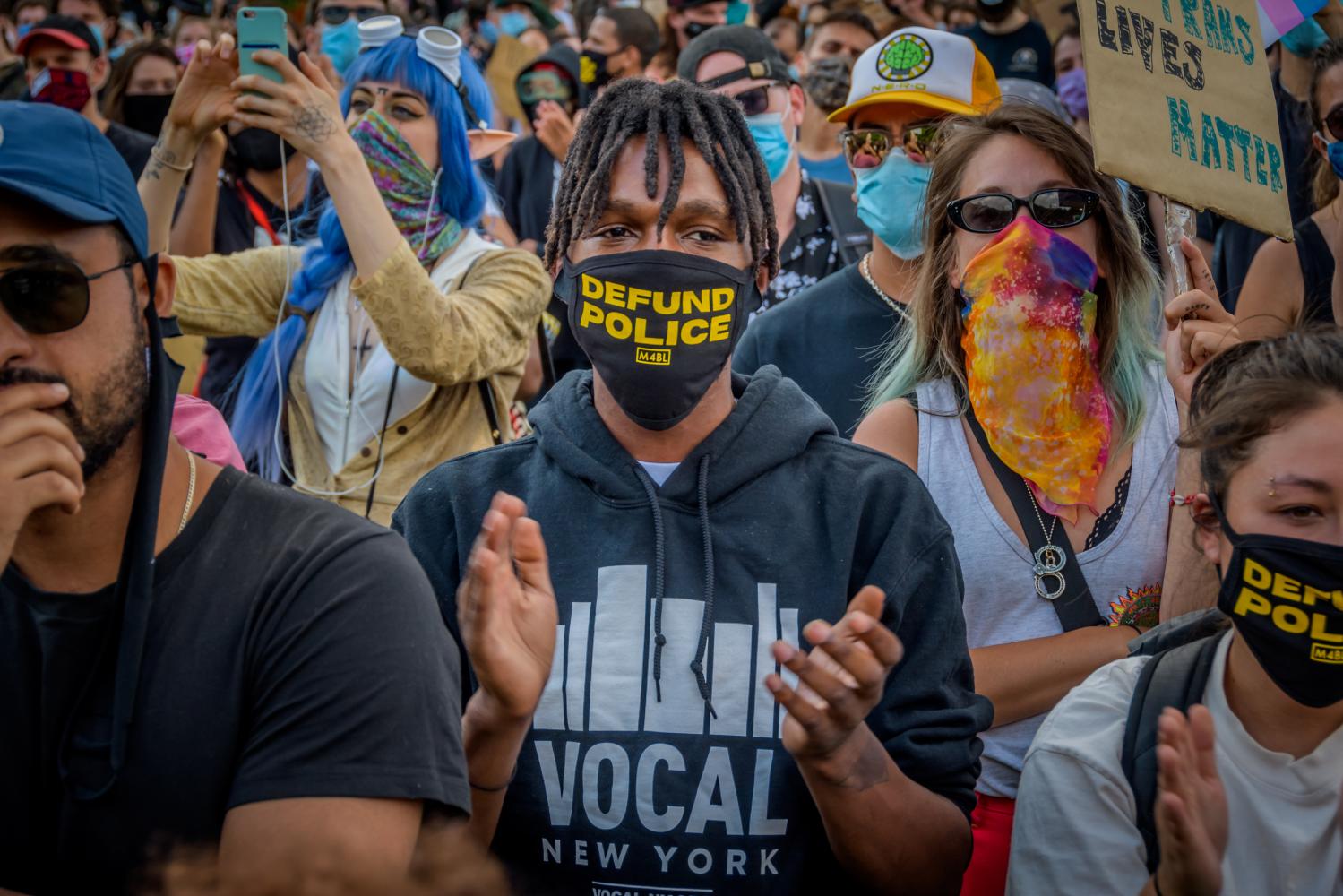 Thousands of protesters gathered at Mc Carren Park in Brooklyn on June 7, 2020 for a massive march around Williamsburg, making a loud call for the defunding of the police force. This comes after NYC Mayor Bill De Blasio promised 'intense change' with police reform proposals amid calls to defund law enforcement, including shifting resources from NYPD and publicizing officers' disciplinary records. (Photo by Erik McGregor/Sipa USA)No Use UK. No Use Germany.