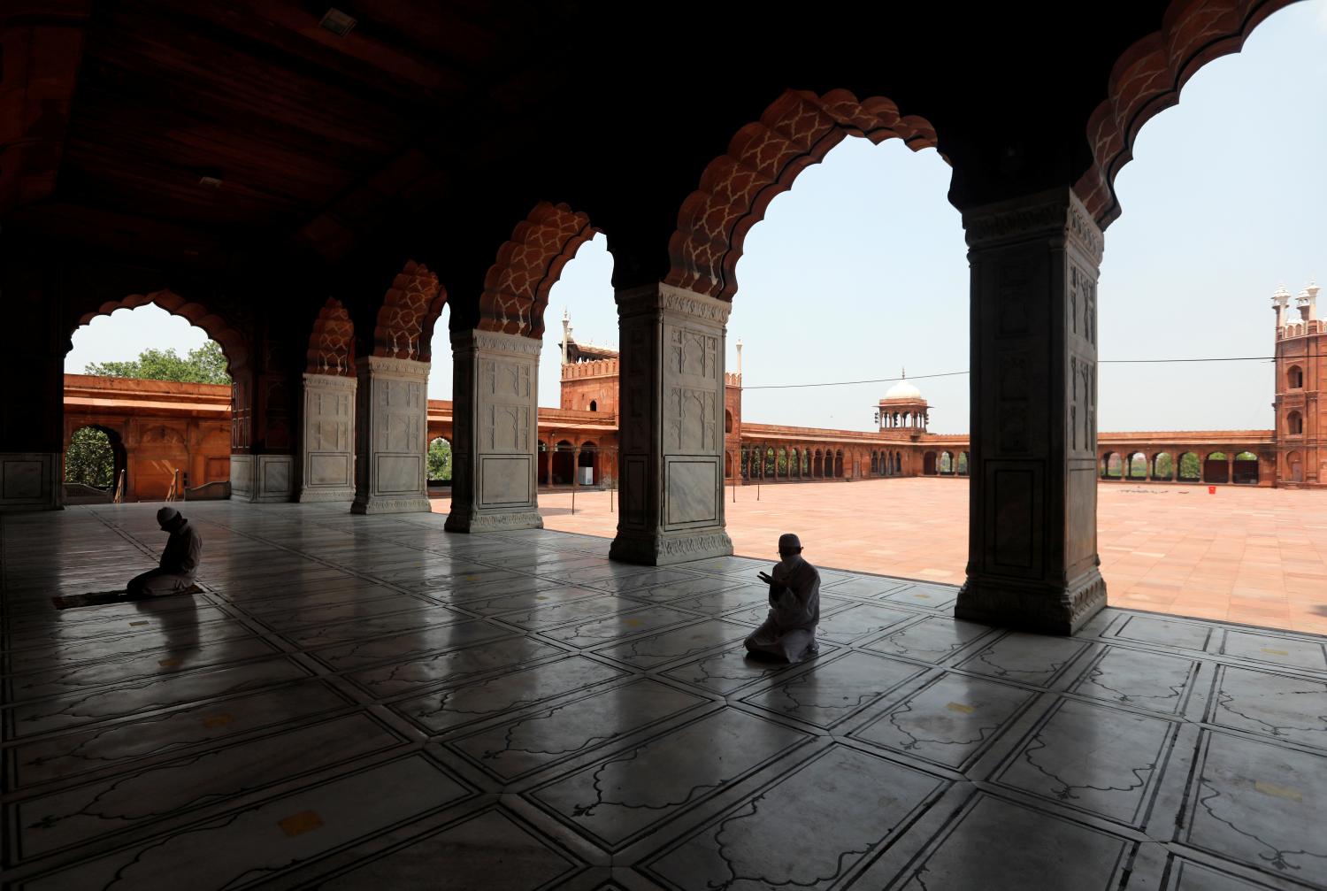 Muslims pray inside Jama Masjid after the opening of most of the religious places as India eases lockdown restrictions that were imposed to slow the spread of the coronavirus disease (COVID-19), in the old quarters of Delhi, India, June 8, 2020. REUTERS/Anushree Fadnavis