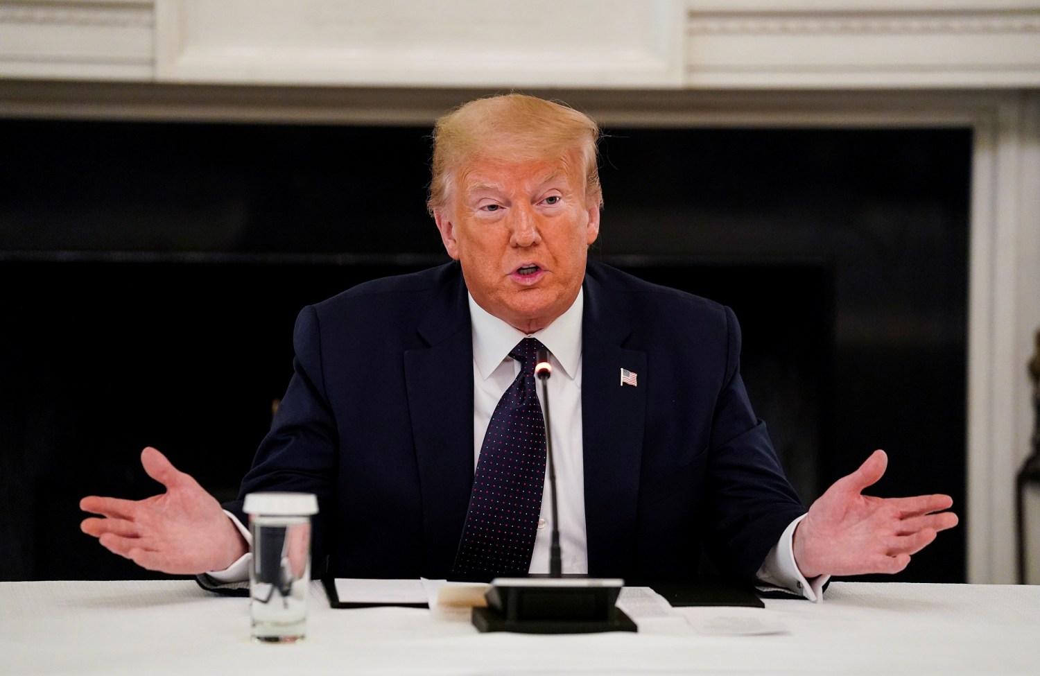 U.S. President Donald Trump speaks during a roundtable discussion with law enforcement in the State Dining Room at the White House in Washington, U.S., June 8, 2020. REUTERS/Kevin Lamarque