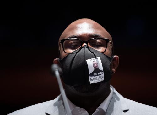 Philonise Floyd, brother of George Floyd, closes his eyes as he listens during the House Judiciary Committee hearing on Policing Practices and Law Enforcement Accountability at the U.S. Capitol in Washington, DC, U.S., June 10, 2020. Brendan Smialowski/Pool via REUTERS