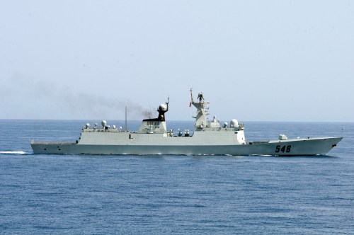 The Chinese People's Liberation Army (Navy) frigate Yi Yang transits the Gulf of Aden prior to conducting a bilateral counter-piracy exercise with the guided-missile destroyer USS Winston S. Churchill in the Gulf of Aden, September 17, 2012. The focus of the exercise was American and Chinese naval cooperation in detecting, boarding, and searching suspected pirated vessels. Picture taken September 17, 2012. REUTERS/U.S. Navy/Mass Communication Specialist 2nd Class Aaron Chase/Handout