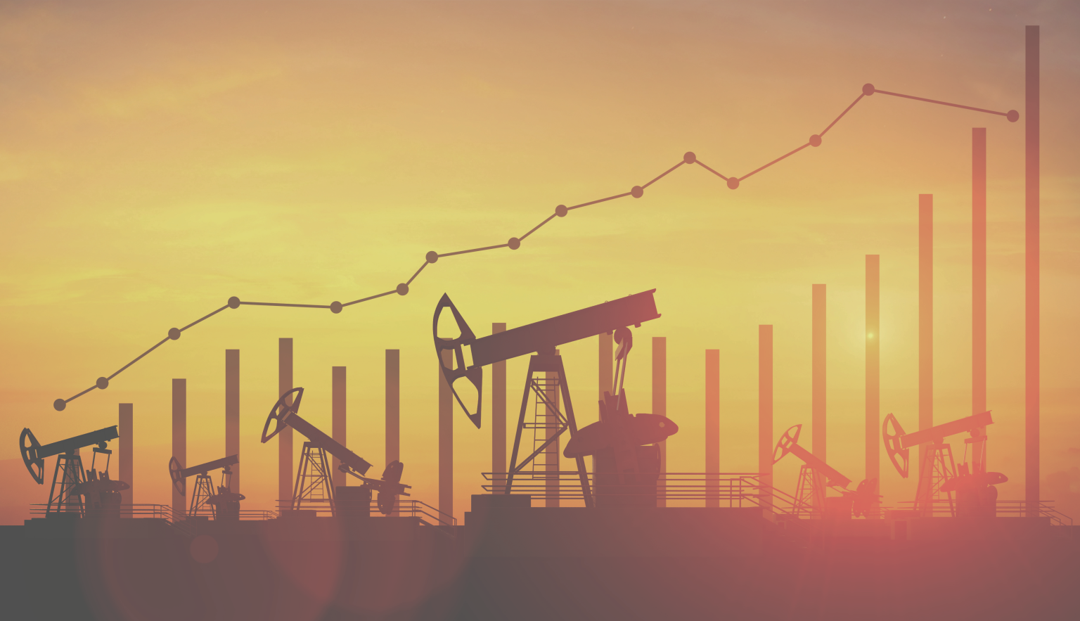 oil pumpjacks with bar graph overlay