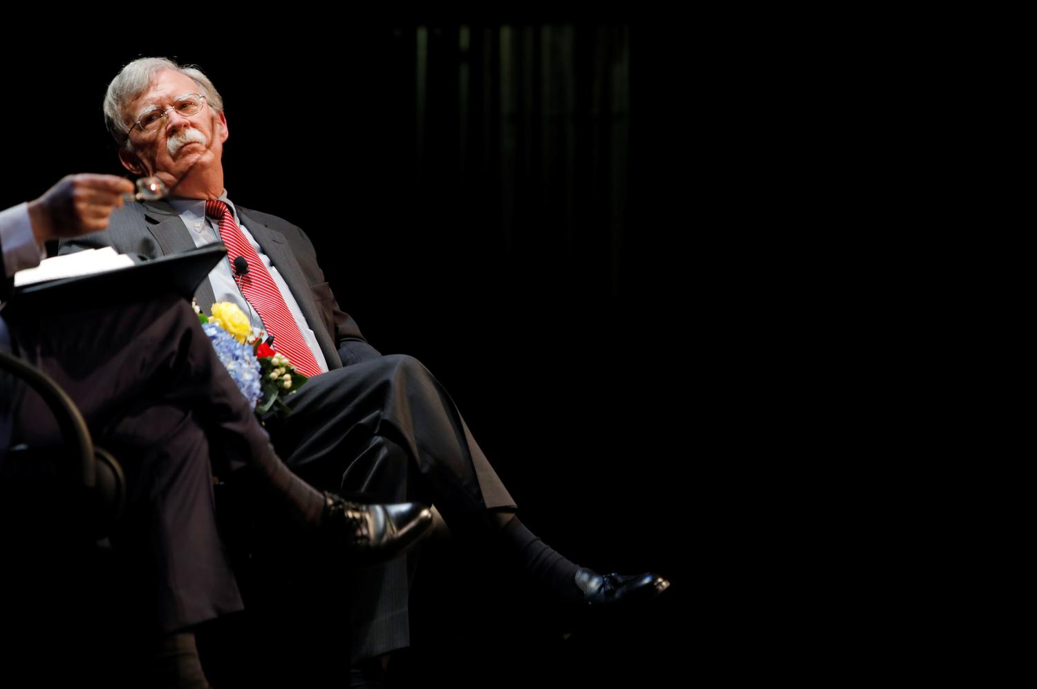 Former U.S. national security advisor John Bolton listens to a question from the moderator during his lecture at Duke University in Durham, North Carolina, U.S. February 17, 2020.   REUTERS/Jonathan Drake