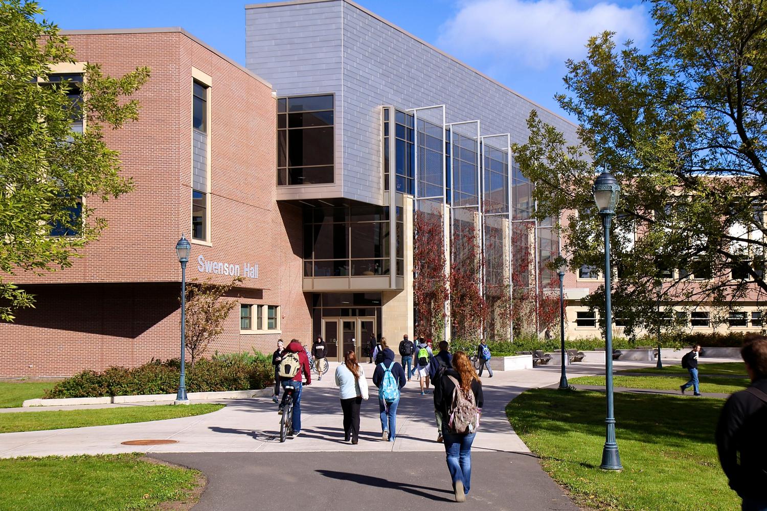 An exterior shot of Swenson Hall, Fall 2014.