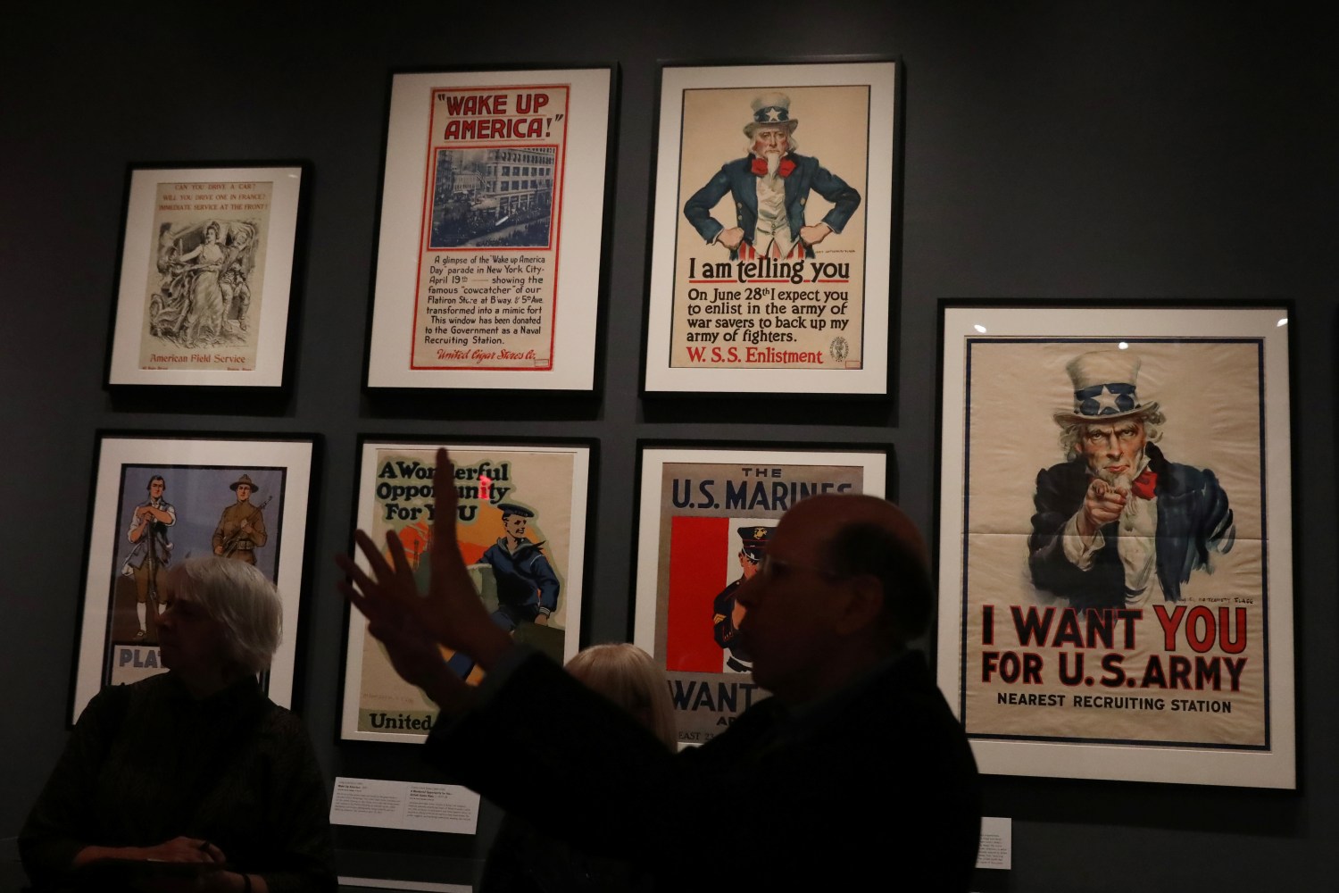 Posters are seen during the media preview for exhibition of wartime propaganda artistry 'Posters and Patriotism: Selling World War I in New York' at the Museum of the City of New York in New York, U.S., April 4, 2017. Picture taken April 4. REUTERS/Shannon Stapleton