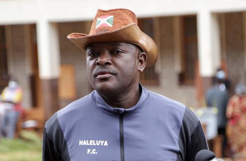 FILE PHOTO: Burundi's President Pierre Nkurunziza talks to the media after casting his ballot at a voting station during the presidential, legislative and communal council elections, under the simmering political violence and the growing threat of the coronavirus disease (COVID-19), in Ngozi, Burundi May 20, 2020. REUTERS/Clovis Guy Siboniyo/File Photo