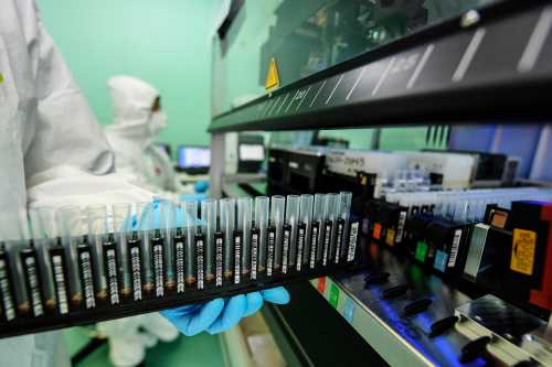 A medical technician works in the laboratory of the Infectious diseases department for coronavirus (COVID-19) handling samples of coronavirus COVID 19 tests at the microbiology laboratory of Naples. June 12, 2020 in Naples, Italy. Photo by Salvatore Laporta/IPA/ABACAPRESS.COMNo Use Italy.