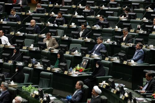 Iranian lawmakers attend the opening ceremony of Iran's 11th parliament, practicing social distancing as the spread of the coronavirus disease (COVID-19) continues, in Tehran, Iran, May 27, 2020. WANA (West Asia News Agency) via REUTERS ATTENTION EDITORS - THIS PICTURE WAS PROVIDED BY A THIRD PARTY