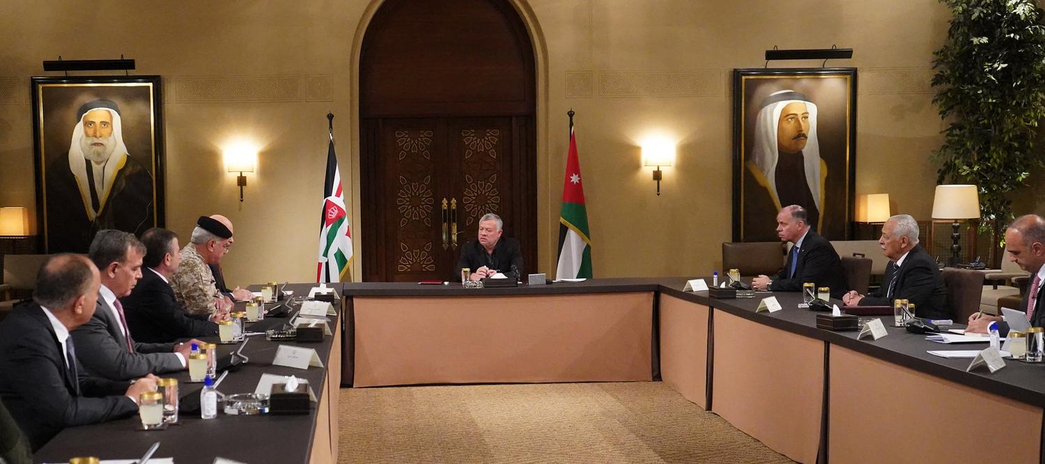 King Abdullah II of Jordan chairs a meeting to check measures regarding spreading of COVID-19 epidemic, at the Royal Palace in Amman, Jordan on March 16, 2020. Photo by Balkis Press/ABACAPRESS.COM
