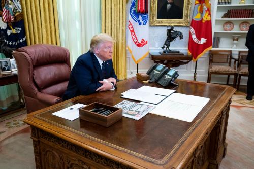 NYTVIRUS -President Donald Trump with Attorney General William Barr, make remarks before signsing an executive order in the Oval Office that will punish Facebook, Google and Twitter for the way they police content online, Thursday, May 28, 2020. ( Photo by Doug Mills/Pool/Sipa USA)   No Use UK. No Use Germany.