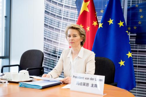 BRUSSELS, BELGIUM- The President of the European Commission, Ursula von der Leyen, attends the 22nd meeting by videoconference of leaders of China and the European Union (EU) in Brussels, Belgium, on June 22, 2020. China and the Union European (EU) reaffirmed this Monday (22) their commitment to conclude a comprehensive bilateral investment agreement in 2020.