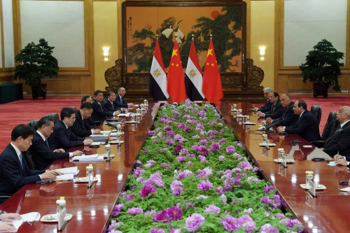 Chinese President Xi Jinping meets with Egypt's President Abdel Fattah El-Sisi during a bilateral meeting of the the Second Belt and Road Forum at the Great Hall of the People, in Beijing, China  April 25, 2019. Andrea Verdelli/Pool via REUTERS  *** Local Caption *** BEIJING, CHINA - APRIL 25: Egypt President Abdel Fattah El-Sisi talks to Chinese President Xi Jinping (not pictured) during a bilateral meeting of the Second Belt and Road Forum at the Great Hall of the People on April 25, 2019 in Beijing, China. (Photo by