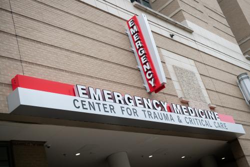 A general view of the Emergency Medicine sign at George Washington University Hospital, which is operated jointly with Universal Health Services (UHS), in Washington, D.C. on April 23, 2020 amid the Coronavirus pandemic. After extended negotiations over an additional $500 billion in stimulus funding in response to the ongoing COVID-19 outbreak, the U.S. Congress is set send another economic relief bill to President Trump to sign into law after a House vote later today. (Graeme Sloan/Sipa USA)No Use UK. No Use Germany.