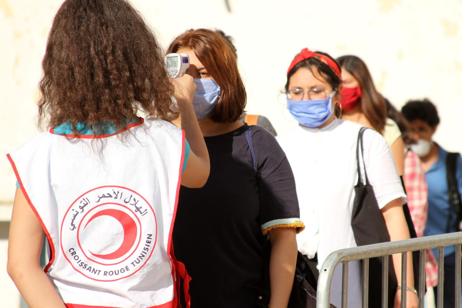 TUNIS, TUNISIA - MAY 28: Tunisian high school final year students wearing face mask return to schools after two months of break due to the novel coronavirus (Covid-19) pandemic restrictions in Tunis, Tunisia on May 28, 2020.