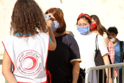 TUNIS, TUNISIA - MAY 28: Tunisian high school final year students wearing face mask return to schools after two months of break due to the novel coronavirus (Covid-19) pandemic restrictions in Tunis, Tunisia on May 28, 2020.